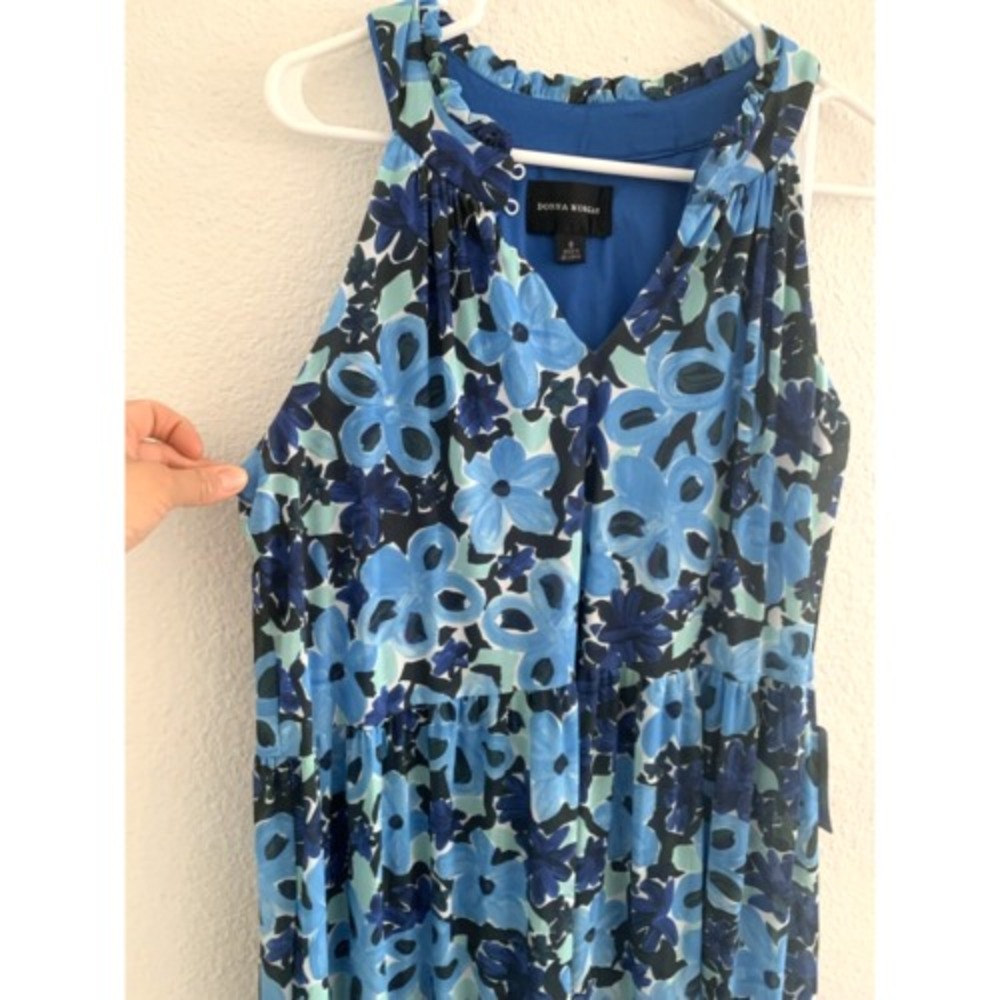 Donna‎ Morgan Floral Print Halter Neck Tiered Dress Sleeveless Blue Size - Picture 4 of 7